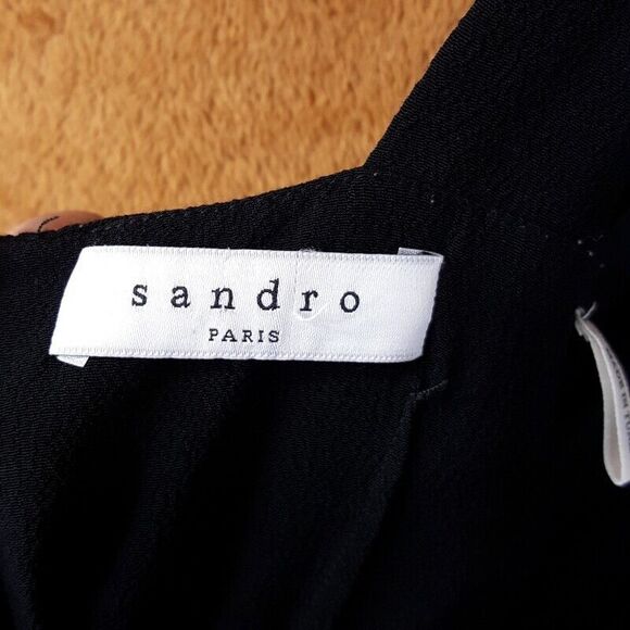SANDRO Womens Dress Size 1 Small Black Mini Sheath Layered Sleeveless Cocktail - Picture 6 of 10